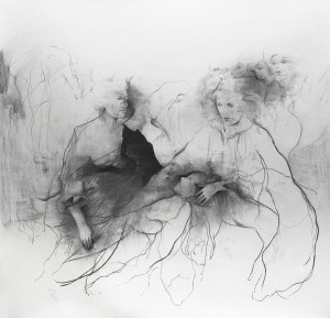 Laying on of Hands, 2015. Kul, pastel på papir. 180 x 180 cm.