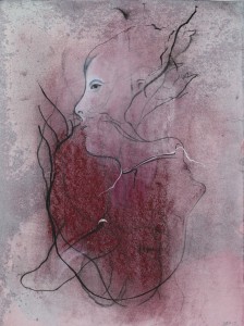 Losing our Heads (III), 2015. Blandede medier på papir. 35 x 26 cm.